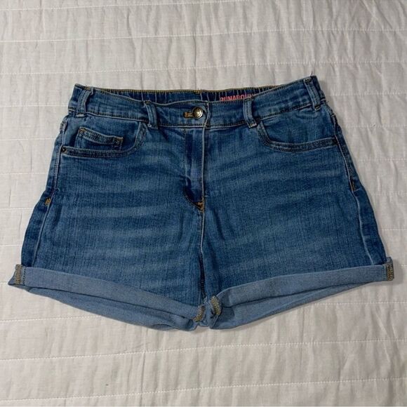 Crewcuts 14 Runaround Denim Blue Cuffed Raw Fringe Cut off Stretch Shorts - Picture 1 of 11